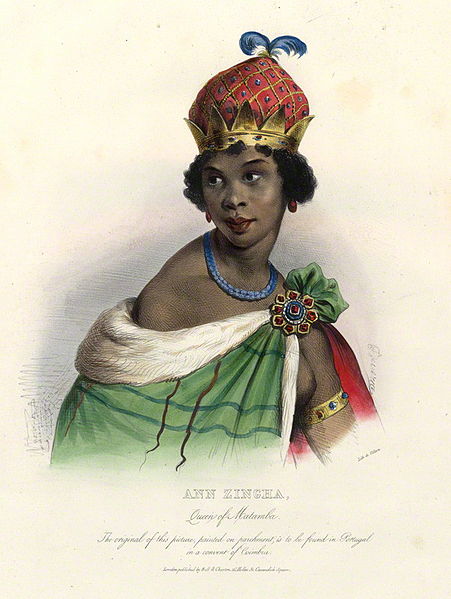 Desenho de Njinga Mbandi produzido por Achille Devéria