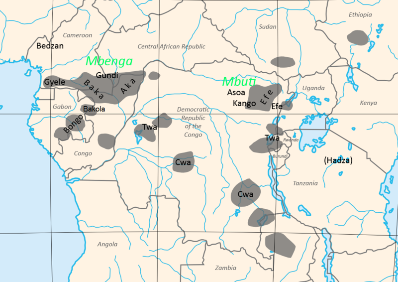 Mapa com os grupos indígenas da África Central